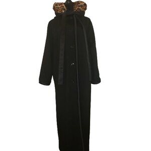 Luxurious Quality Stylish Designer Leopard Print Hood Wool Long Luxe Coat Jacket